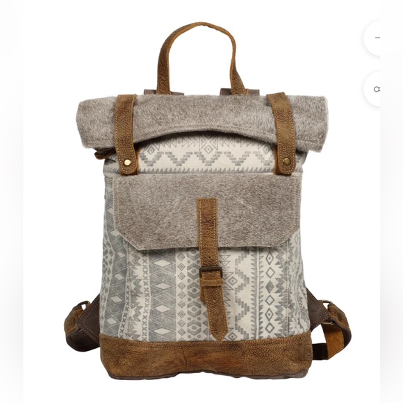 Myra Bag Handbags - Myra Classy Backpack Bag Hair On Leather Canvas Geometric Like New